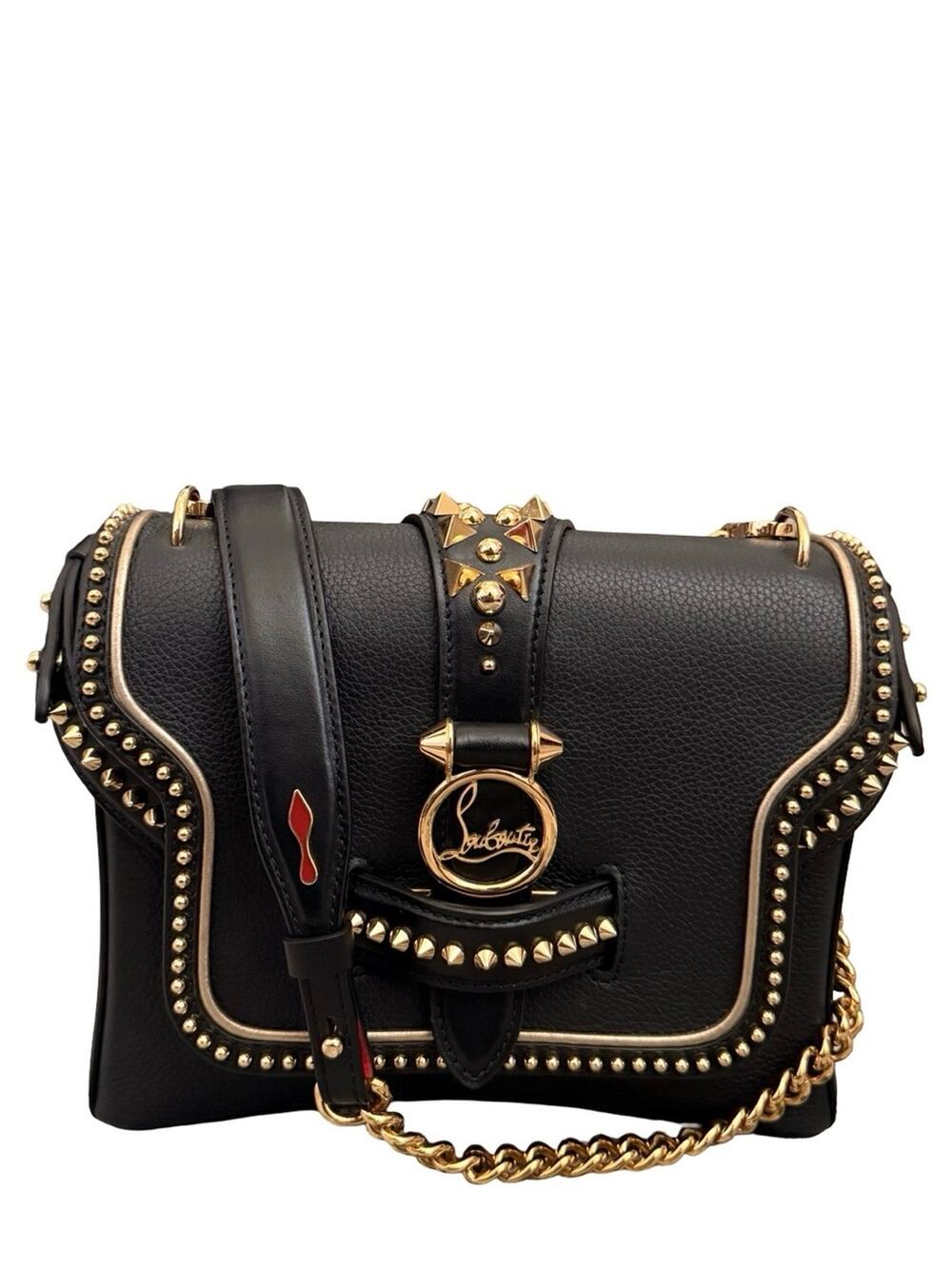 Christian Louboutin Black Studded Chain-Trim Shoulder Bag
